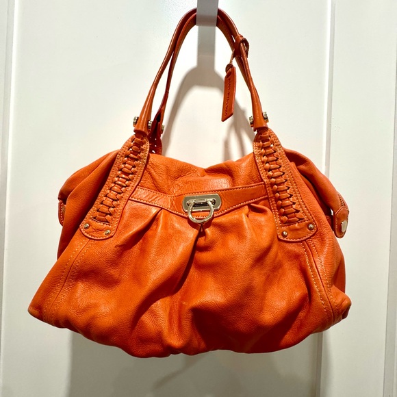 Aqua Maddonna Orange Leather handbag w/leopard lining. In excellent condition. - Picture 1 of 6